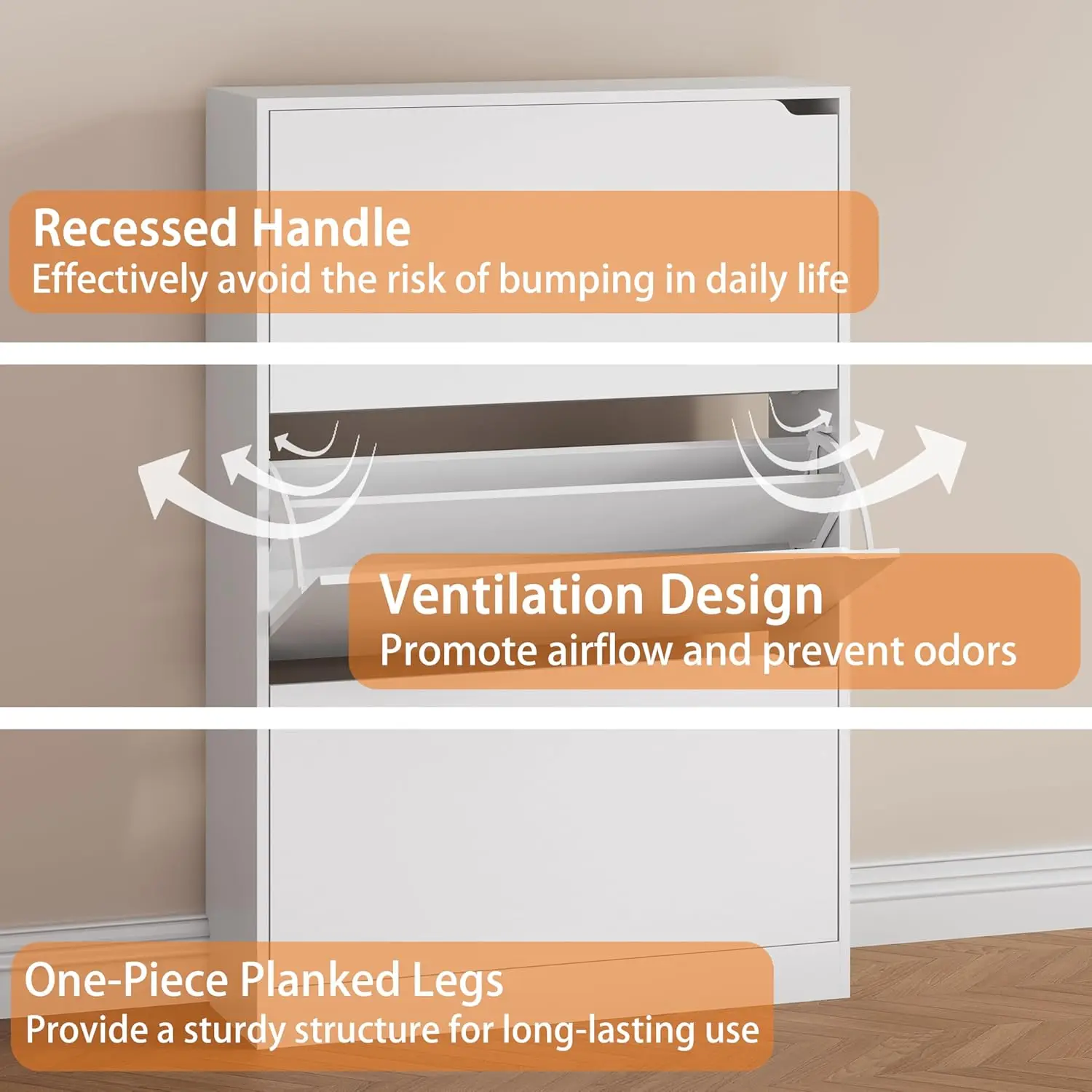 Shoe Storage Cabinet, Wood Shoe Organizer for Entryway with 3 Flip Drawers, Freestanding Shoe Rack with Adjustable Shelf, Narrow