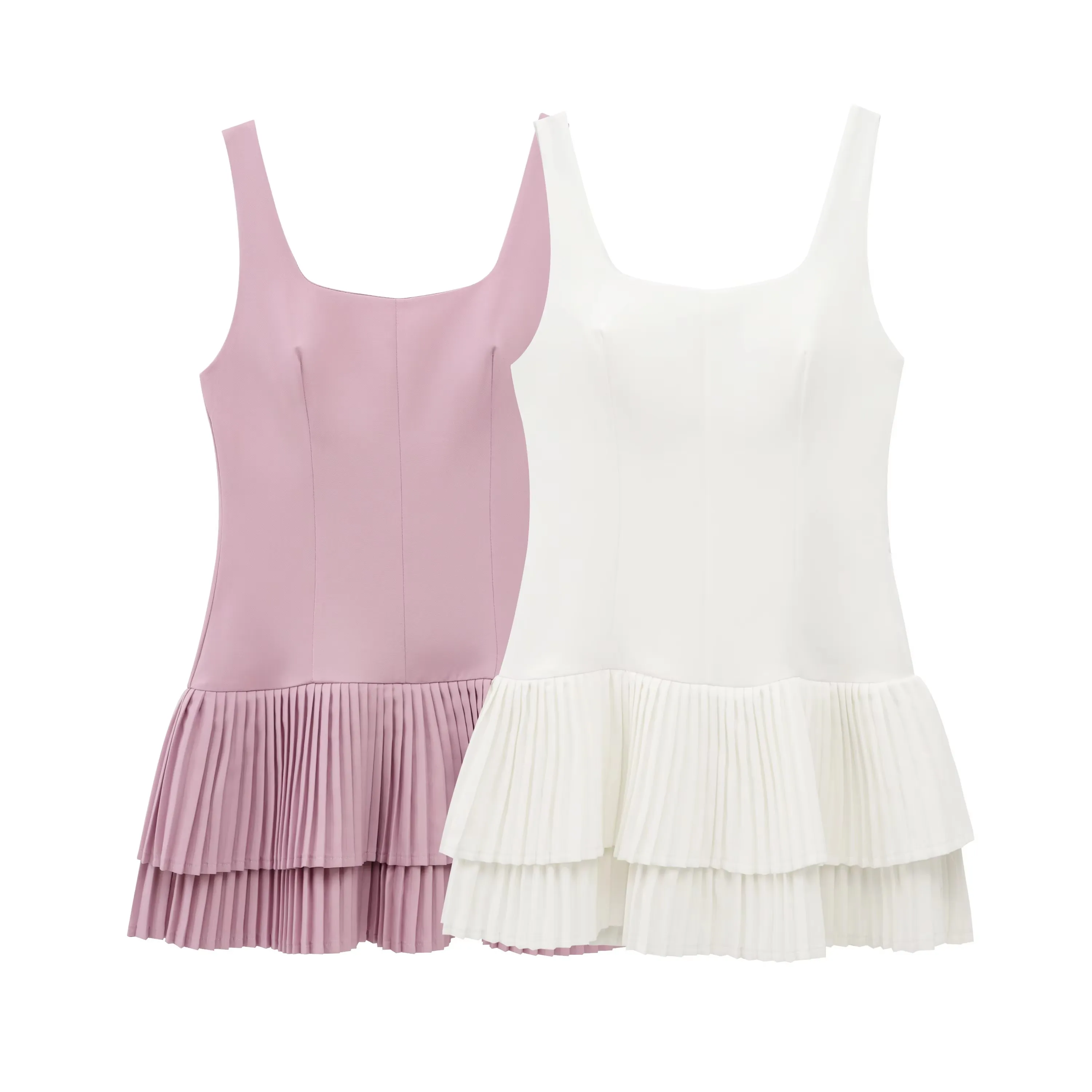 HH Women Fashion Ruffle Dress Elegant Solid Sleeveless Pleated Mini Dresses Summer Lady Beach Vacation Party Dress Vestidos