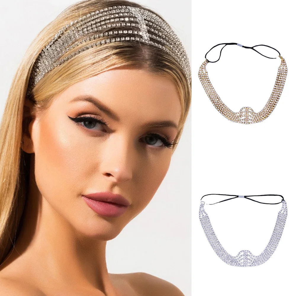

Rhinestones Headband Hair Chain for Wedding Styling Headdress Tiara Jewelry Nonslip Hair Accessories Alloy Headband FS99