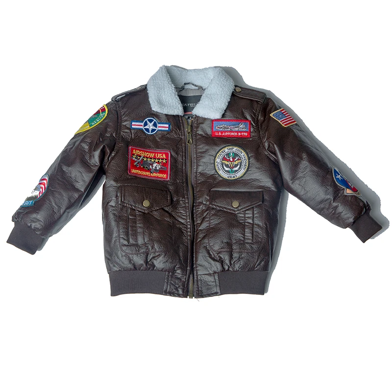 2-12 years old 2019 winter PU leather A2 bomber flight jacket baby girl clothes  boy kids girls coat vintage Outerwear pilot 5