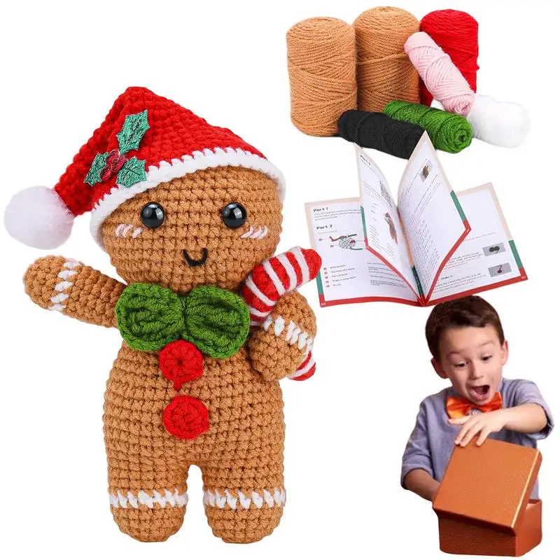 

Gingerbread Knitting Kit Christmas Crocheting With Step-By-Step Video Tutorial Arts And Crafts For Living Room Bedroom Study