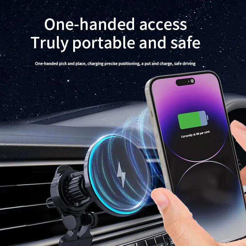 LED Light Magnetic Car Wireless Charger Phone Air Vent Chip Mount Holder For iPhone 15 14 13 12 Pro Max Magnet Car Fast Charging