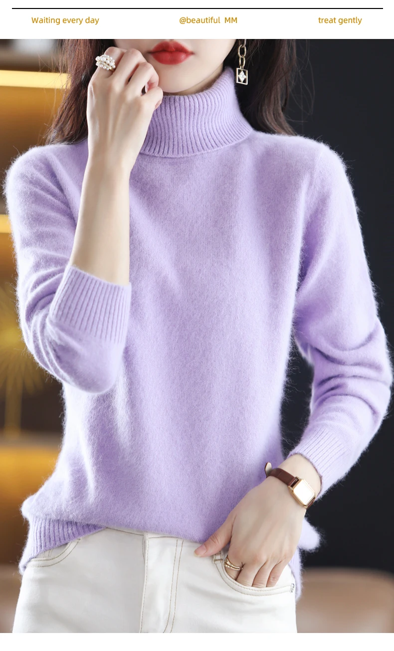 Winter Women's Sweater High Neck Pullover Mink Cashmere Knit Long Sleeve Warm Solid Color Fashion Warm Loose 2023 New Bottom Top