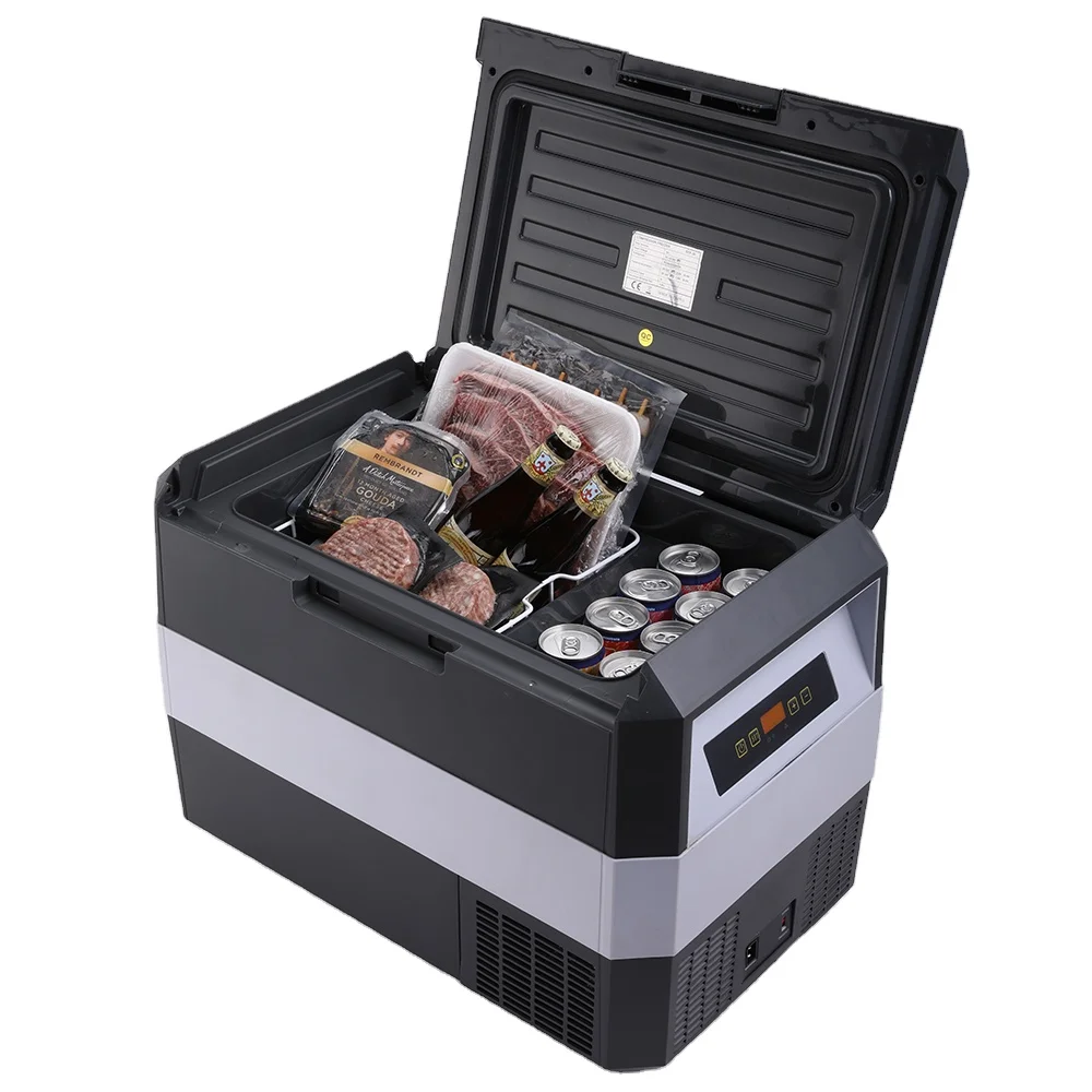Mini Car Refrigerator Fridge Freezer with DC Compressor Dc Car Freezer for Outdoor Use Design Portable 12V 24V Black 60W 33L