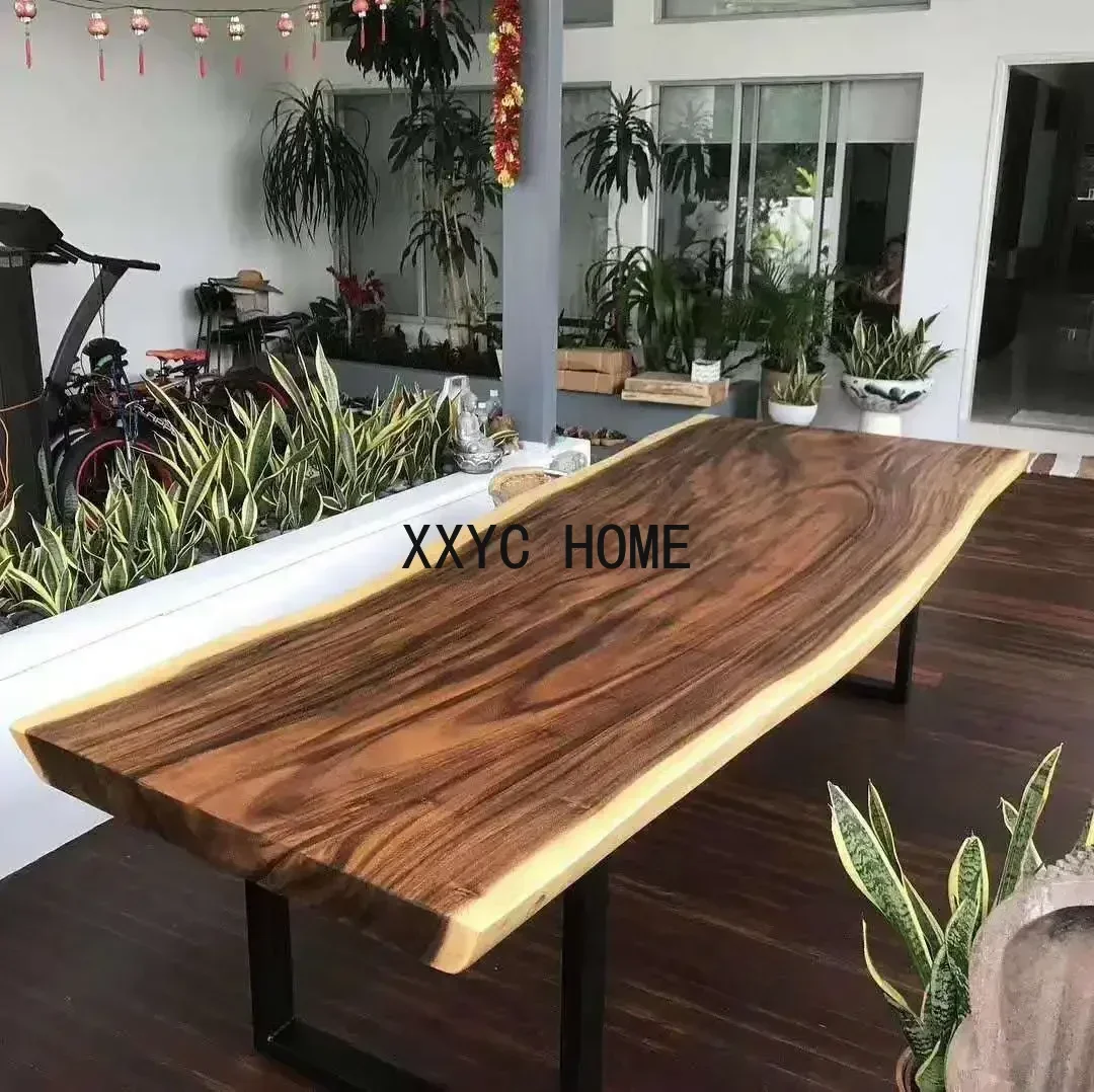 New Industrial Style Kitchen Natural Shape Top Live Edge Walnut Large Rustic Wood Restaurant Dining Coffee Table