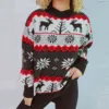 2024 Women'S Christmas Ugly Sweater Reindeer Jacquard Knit Round Neck Pullover Shirt Thick Crew Neck Pullover Thickened Knitwear 1