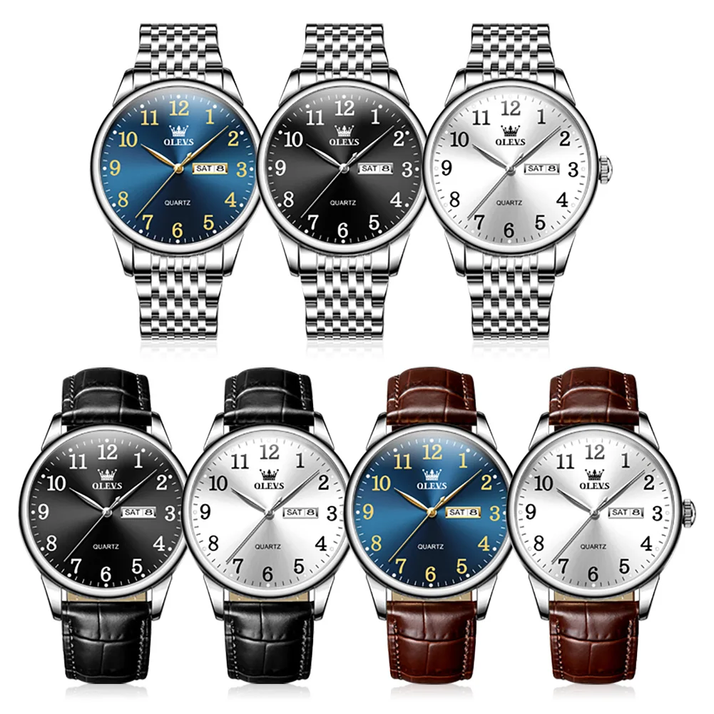 OLEVS Classic Men's Watch Quartz Leather Strap Digital Dial Man Wristwatches Business Casual Watches for Men Relogios Masculino 6