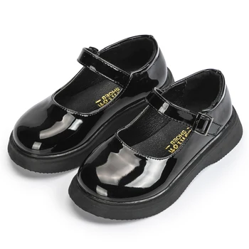 KIDSUN SIZE 26-35 Kids Girls Shoes Flats Comfort Shiny Rubber Oxford School Uniform Shoes Black Shallow Party Dress Casual Shoes 1