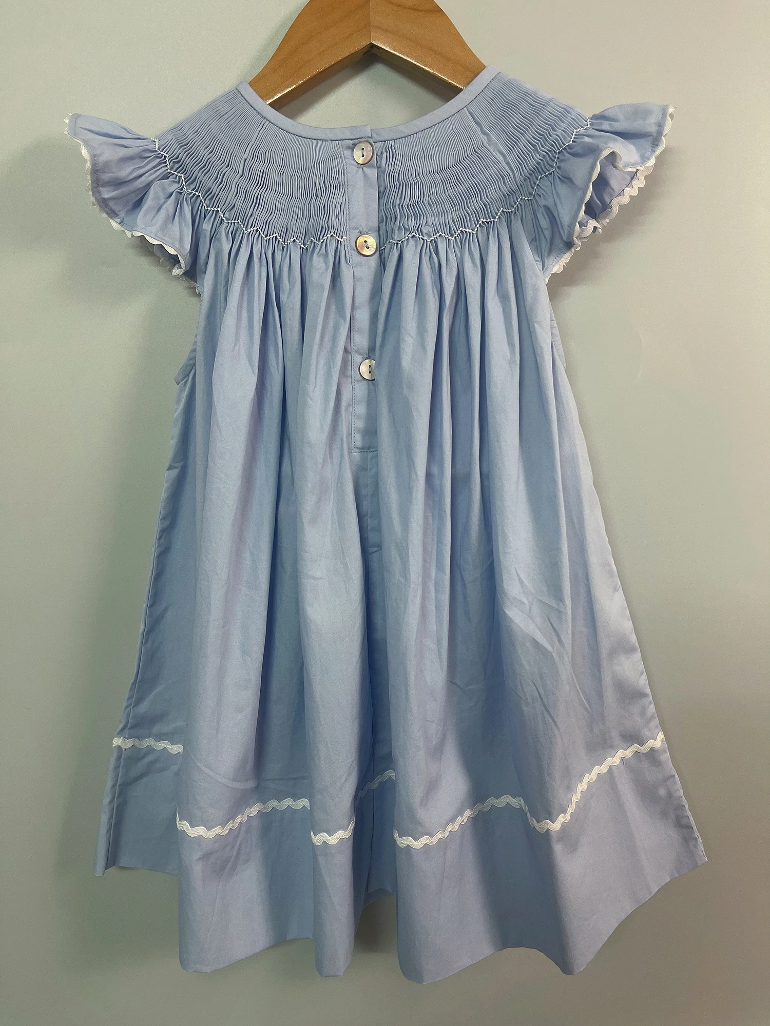 Children Boutique Clothing Summer Girls Flying Sleeves Handmade Smoked Bubble Blue Romper Sheep Embroidered Cute Siblings Outfit 5