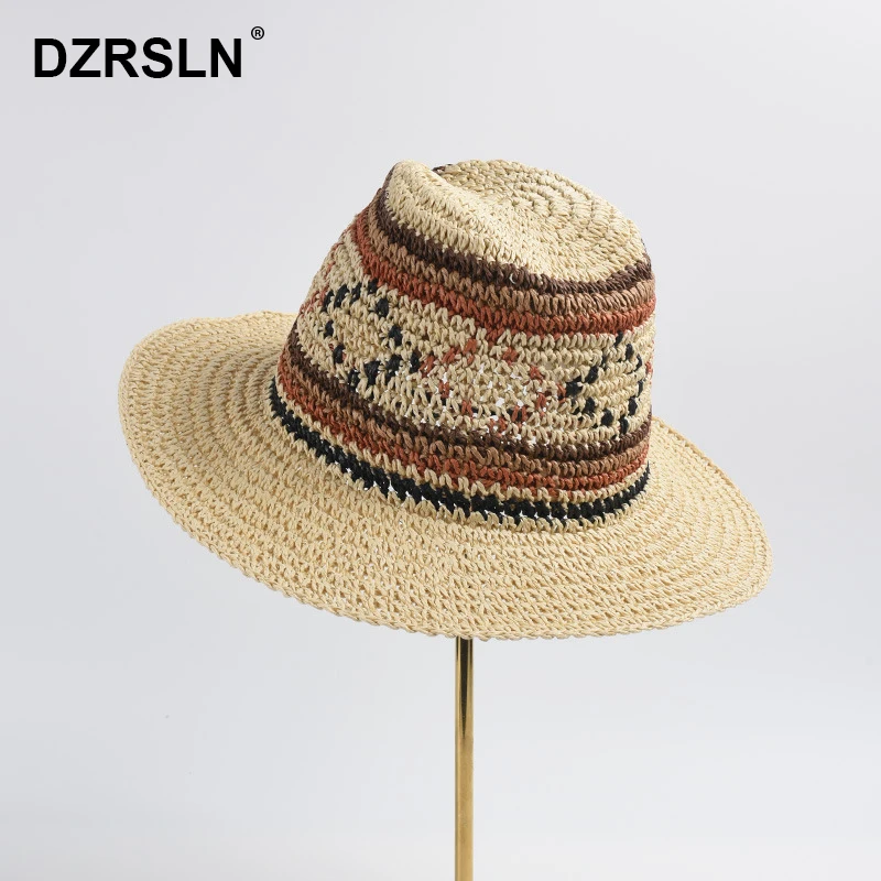 

Summer New Hand Hook Paper Grass Panama Hat Women's Casual All-match Beach Hat Men's Travel Vacation Sunscreen Sun Hat