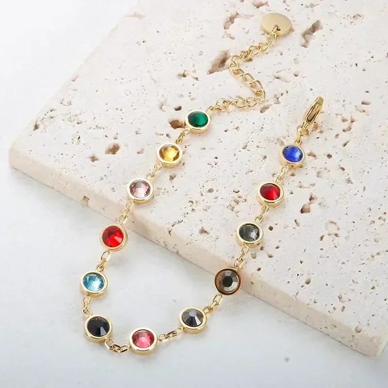 

Fashion Midnight Series TS Plaid Pendant 12 Colorful Gemstones Taylor Mold Adjustable Closed Bracelet