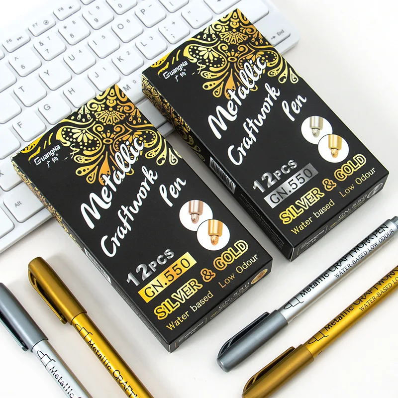 エナジーマーカー ゴールド シルバー セット美品！ ブラシメタリック工芸ペンシルバー/ゴールド永久アクリルペイントペン