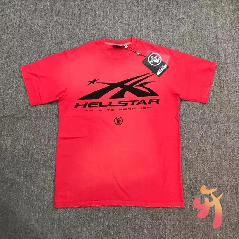 

Summer New Red Hellstar T-shirt Cotton Flame Letter Short Sleeve Tops High Street Casual Loose Original Label Men Women Tshirt