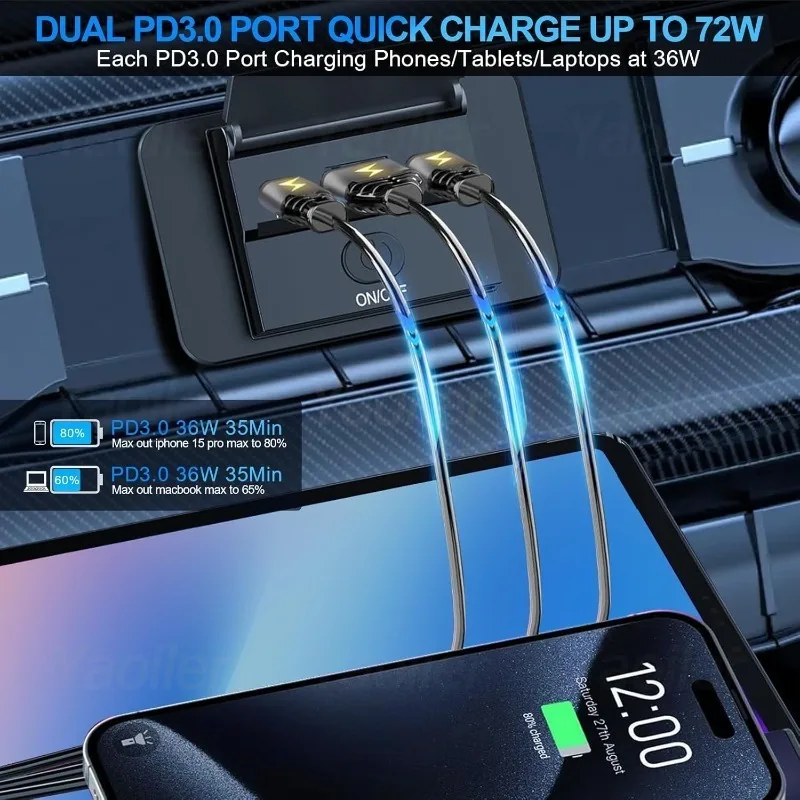 업그레이드된 3포트 12V RV USB C 콘센트 90W 듀얼 PD3.0 및 QC3.0 해양 버스 트럭용 패널 벽걸이형 자동차 USB 소켓 충전기 어댑터