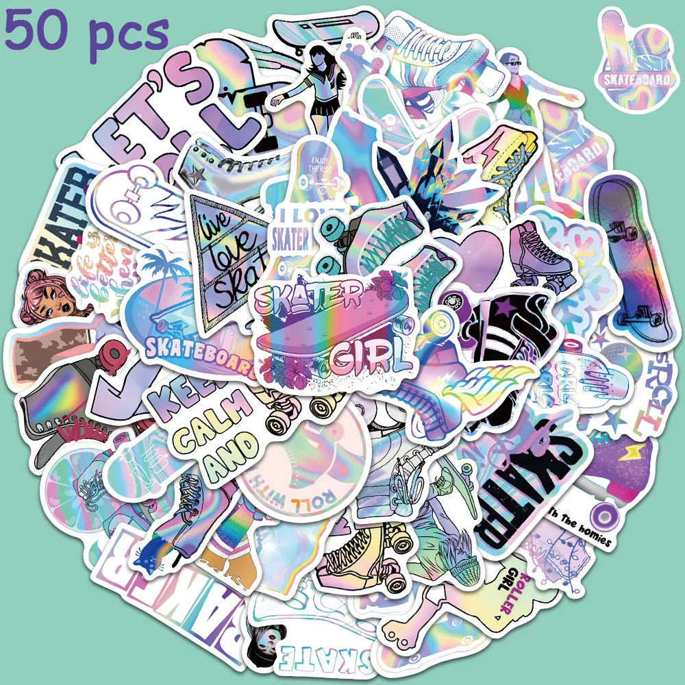 

50pcs Cool Laser Skating Girls Stickers Laptop Luggage Guitar Skateboard Scrapbooking Graffiti Decals Kid Toys
