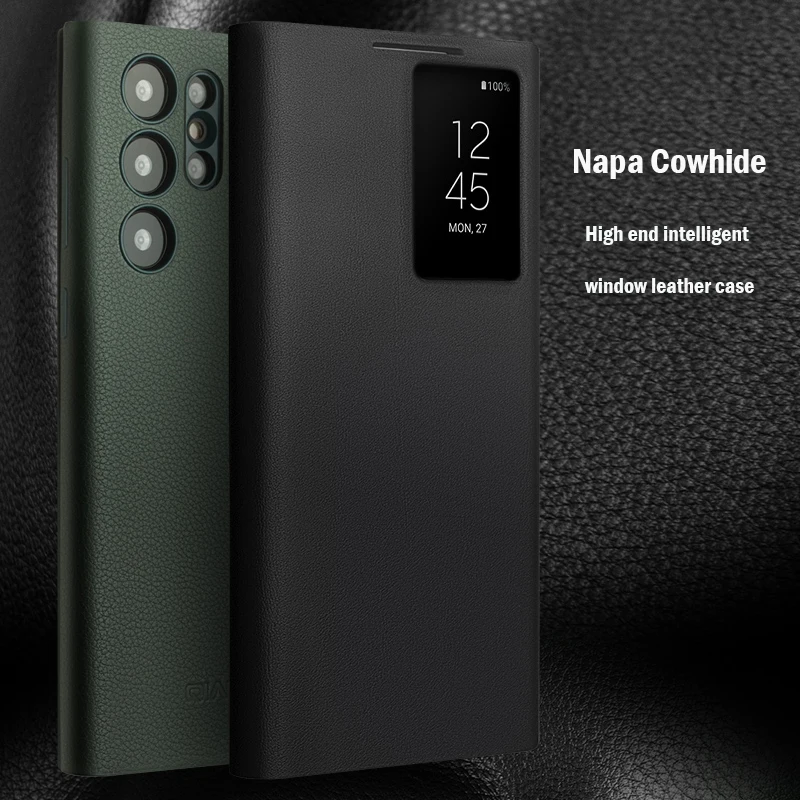 QIALINO Genuine Leather Smart s23 Case for Samsung Galaxy S22 S22+ S22 Ultra Light Phone Cover with Smart View Case for S23Ultra