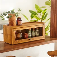 Japanese Small Solid Wood Cabinet Mini Glass Door Cupboard Kitchen Dustproof Shelf for Spices Doll Storage Box 1