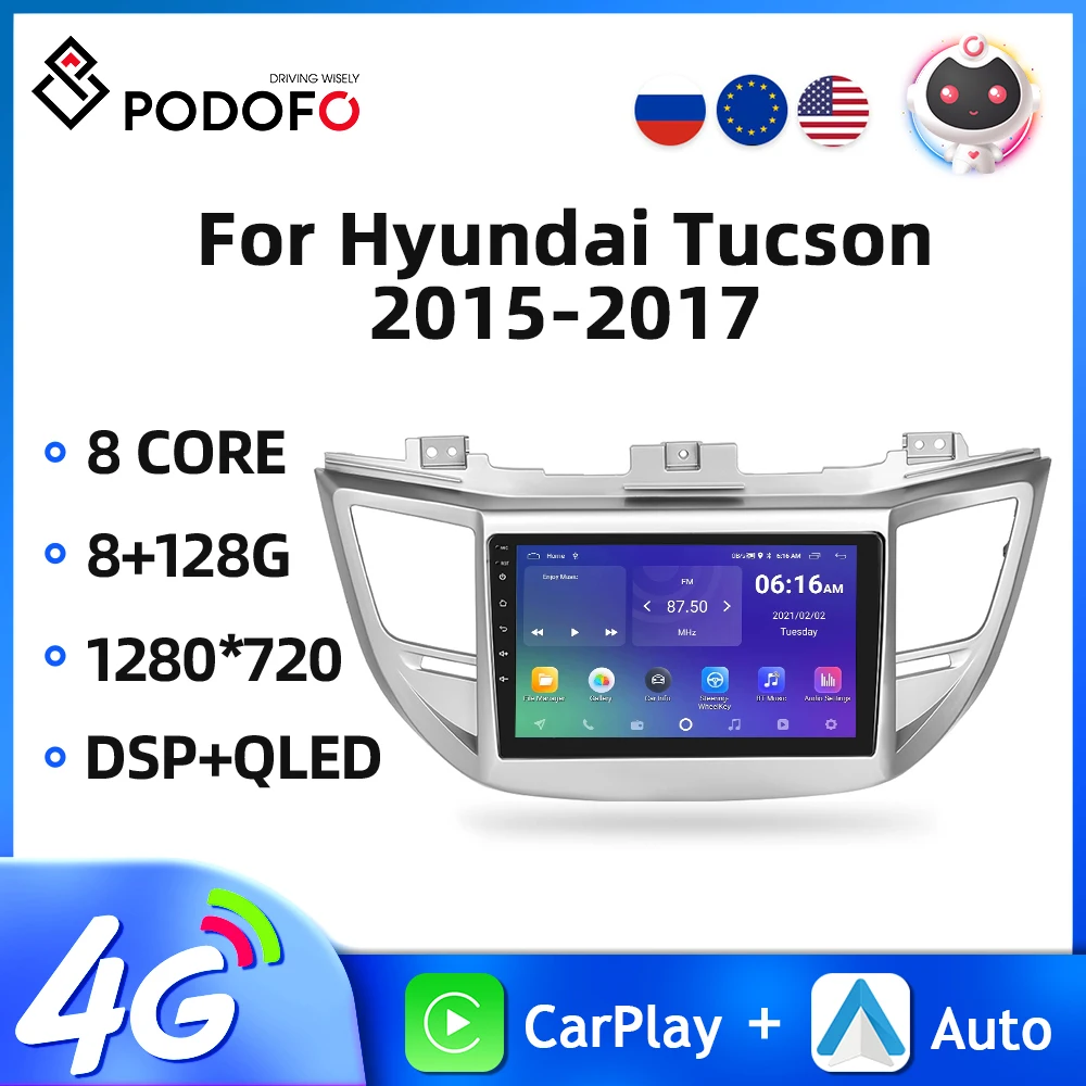 

Podofo 8Core 2din Car Radio Carplay For Hyundai Tucson 2015-2017 Android Multimedia Video Player GPS Navi WIFI 2din Head Unit