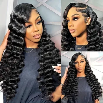 Deep Wave Curly Human Hair Wig 13x6 HD Lace Human Hair Wig for Women 250% Density Glueless Frontal Wigs on Clearance Sale 1