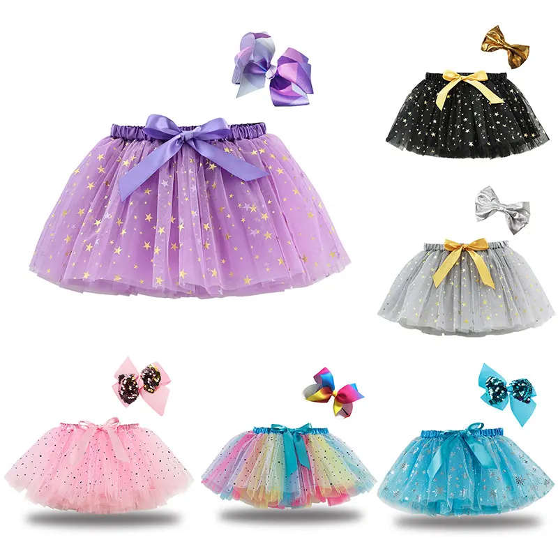 Toddler Girls Tutu Skirt Flower Pleated Princess Skirts Short Dress Dance Children 2 3 4 5 6 Year Dance Elastic Waist Skirt Mini