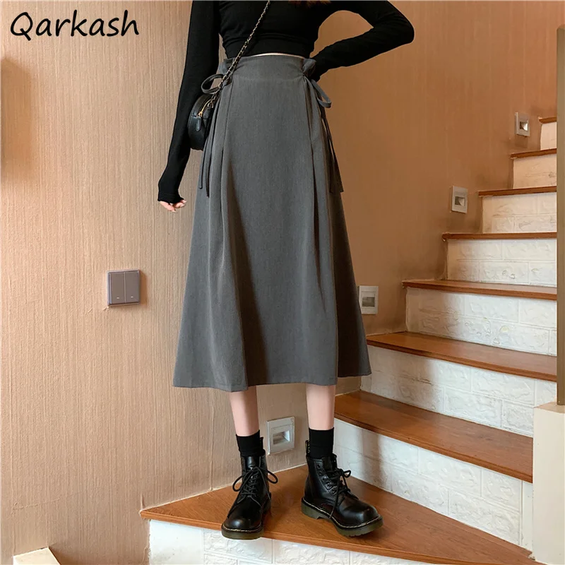 

Skirts Women Bandage Design Fashion All-match Office Mature Female Solid Simple Casual Korean Style Elegant Stylish Tender Chic