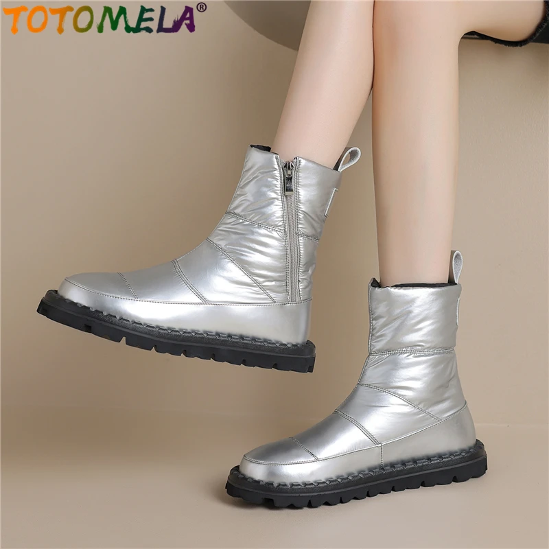 Totomela Taglia 34-43 Stivali Da Neve Donna Sottopiede In Lana Naturale Stivali Invernali Caldi Cerniera Moda Giù Comodi Stivaletti Piatti