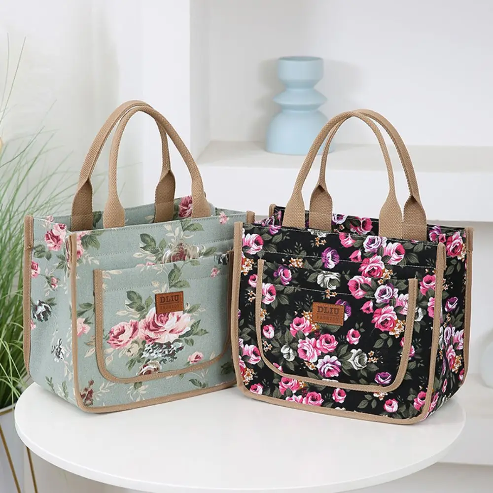New Handbag Floral Print Lunch Bag Large Capacity Thermal Waterproof Insulated Bag Lunch Bag Women