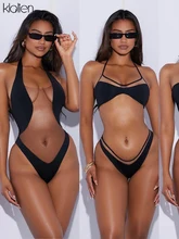  KLALIEN Fashion Sexy Mesh Bodysuit For Women Summer New See Through Patchwork Beach Swimming Bodysuit Female Activewear Y2K 
