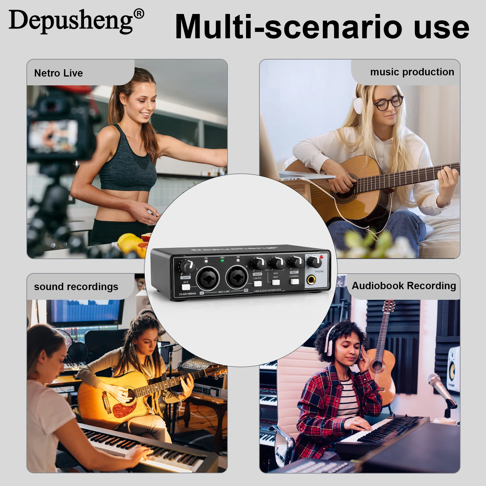 Professionelle Soundkarte Depusheng MD32 Audio-Interface TYPE-C mit Monitoring für E-Gitarre, Live-Aufnahme und Studio-Gesang – Detail 17