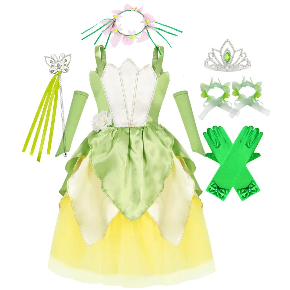 Girl Tiana Dress Christmas Forest Fairy Costume Halloween