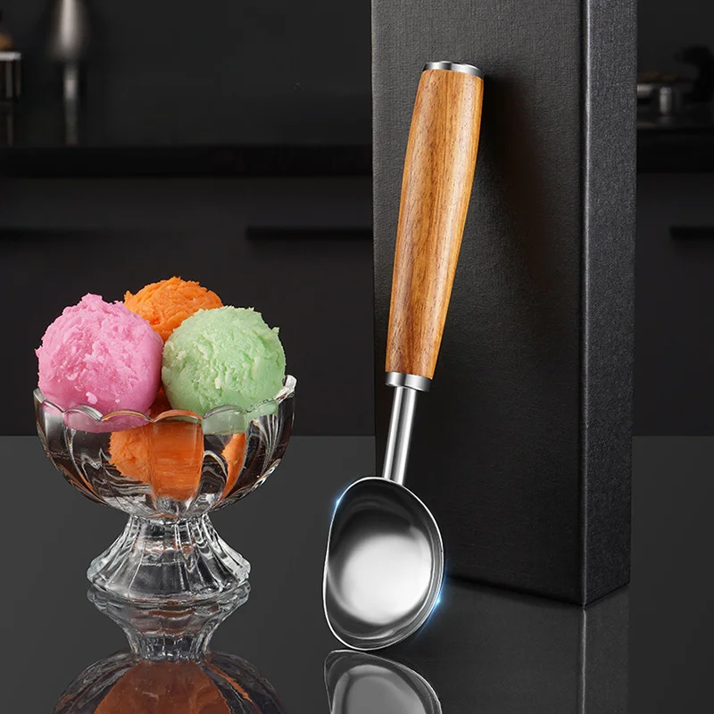 

Ice Cream Scoop Stainless Steel Wooden Handle Watermelon Ball Digger Multipurpose Specialty Spoon Kitchen Accessory