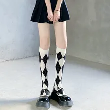 

Medium Tube Lolita Fashion Woman Clothes JK Cute Rhombus Kawaii Retro Sock Women Harajuku Women's Socks Hosiery Underwear