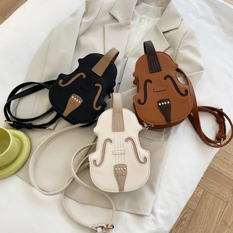 Violin Shape Pu Leather Small Backpacks for Women Creative Violin Female Crossbody Bag Sewing Thread Ladies Fashion Shoulder Bag