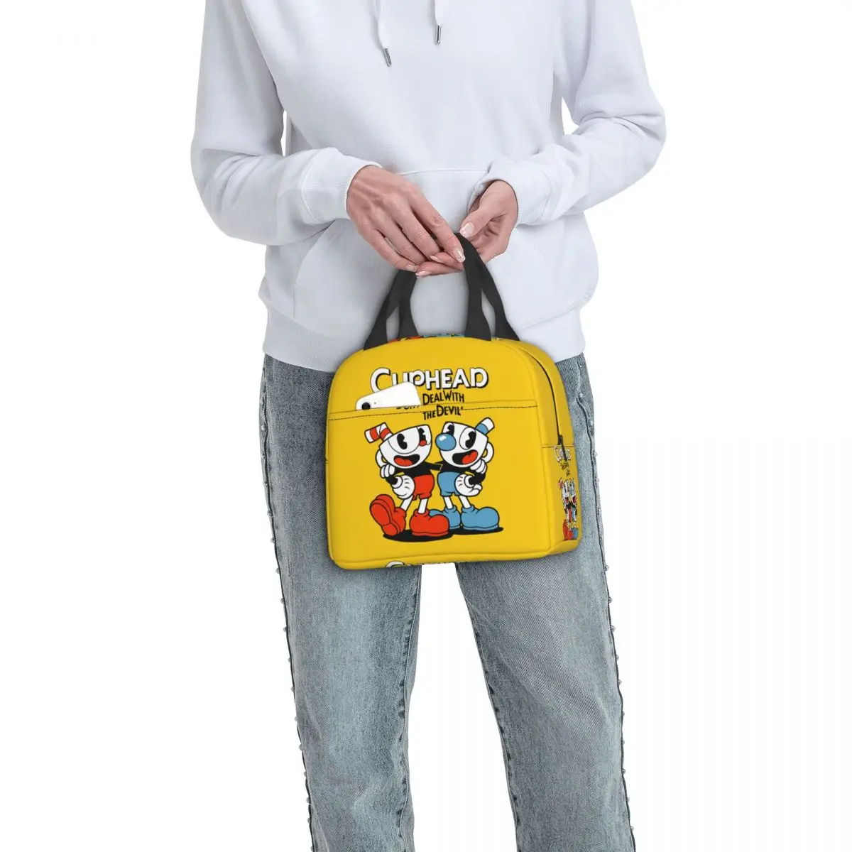 Game Cuphead Mugman Lunch Bag for Work School Waterproof Cooler Thermal Insulated Lunch Box Women Kids Food Tote Bags