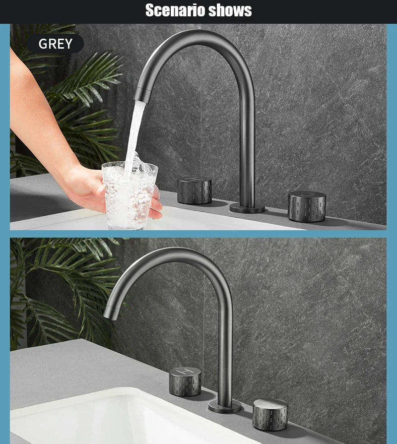 Description Picture 5 of itemBathroom Basin Faucets Deck Mounted Double Handle Faucet Black Basin Mixer Hot Cold Shower Room Sink Faucet 3 Hole Tub Tap