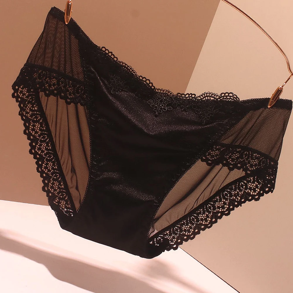 Description Picture 6 of itemWomen's Panties Smooth Seamless Satin Lingerie Sexy Underwear Woman Lace Side Underpants Breathable Thongs Comfortable Bikini