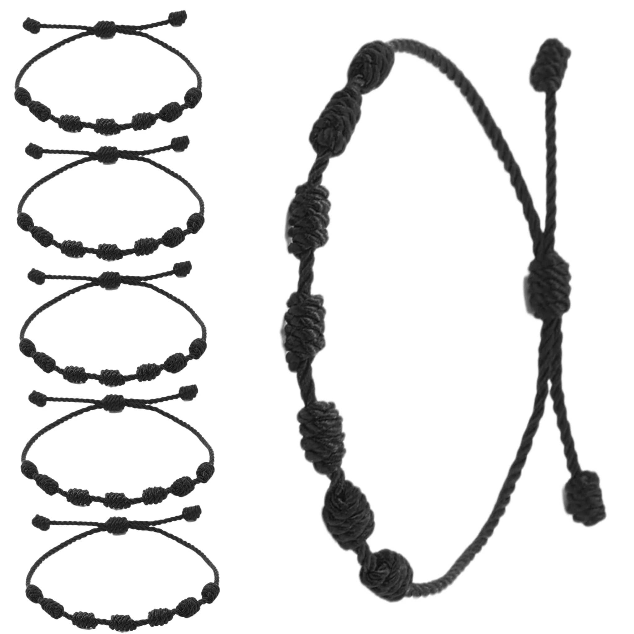 

6 Pcs Handmade Knots Black Bracelets for Protection and Good Luck, Adjustable Kabbalah Friendship String Bracelets for Women wen