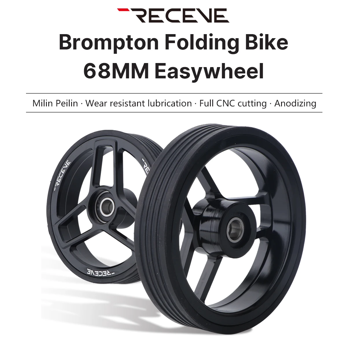RECEVE 68MM Folding Bike Easywheel Bicycle Large Easy Wheel Titanium alloy screws Sealed 2 Bearing Pushing Wheels For Brompton