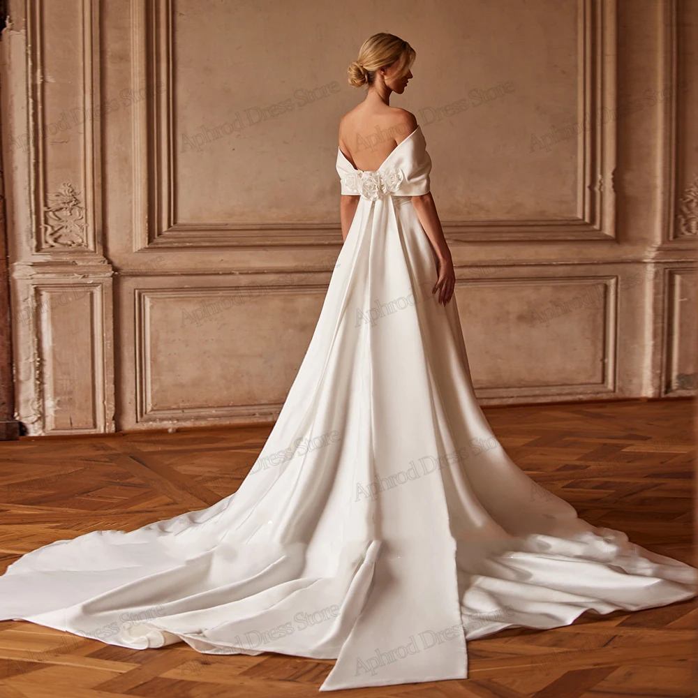 Simple Wedding Dresses Graceful Bridal Gowns Satin Pleat Robes Off The Shoulder High Slit Vestidos De Novia 2025 Customized 2024 2
