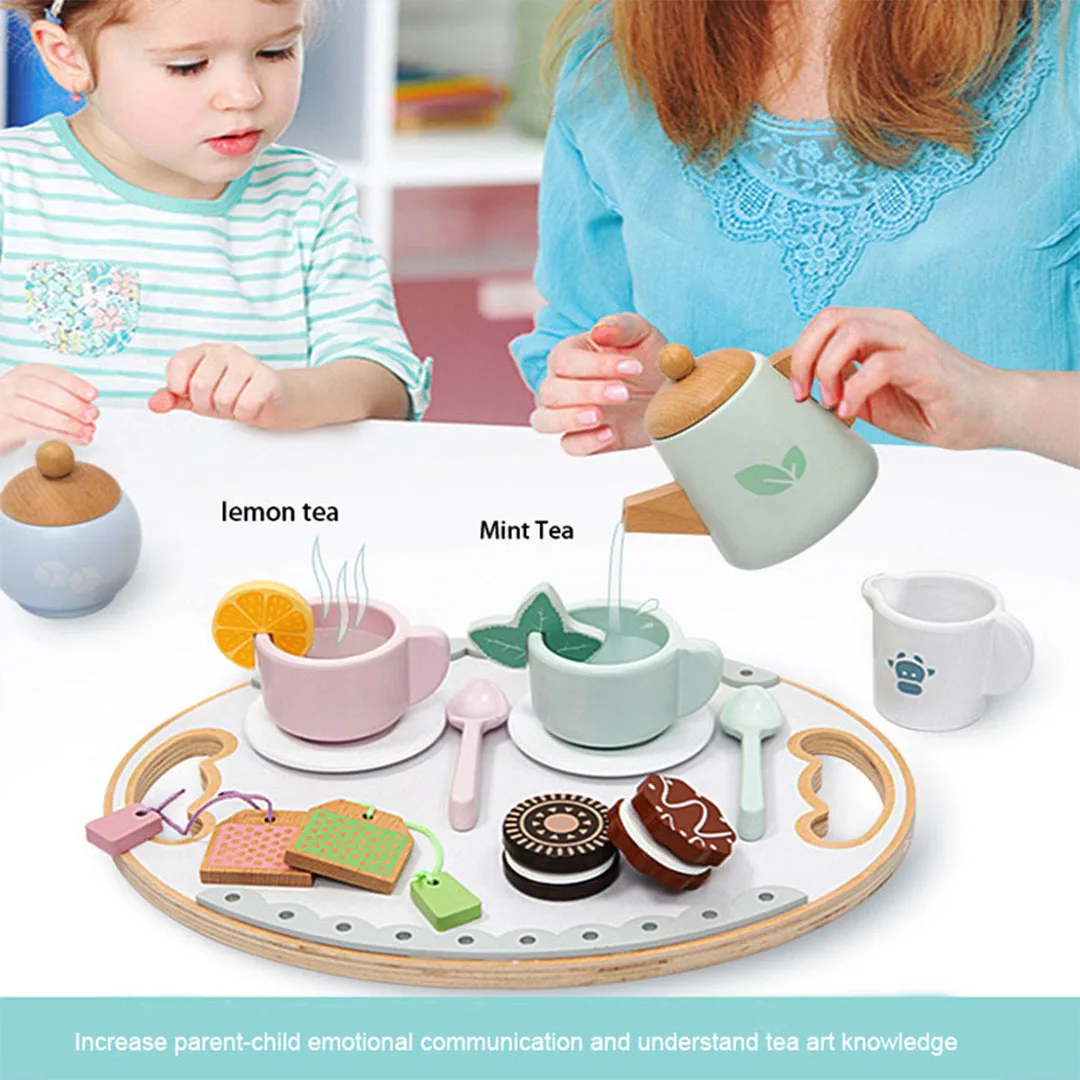

Wooden Children's Toys Tea Sets Simulated Kitchen Utensils Silicone Simulated Teapots And Cups Educational Toys For Children