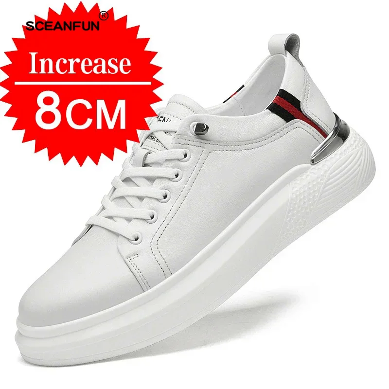 2025 Men'S Genuine Leather Sneakers Elevator Shoes Invisible Breathable Heightening Shoes 6cm Men'S Casual Designer Sneakers 5
