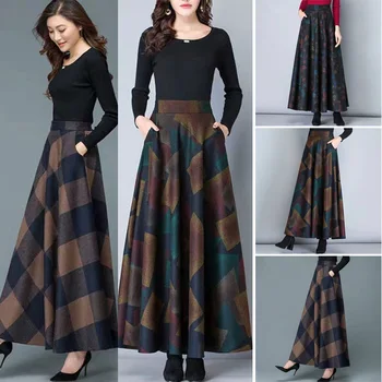 Ladies Skirt Women 1* Cocktail Autumn High Waist Fashion Evening Loose Vintage Party Pleated Maxi Plus Size Printed