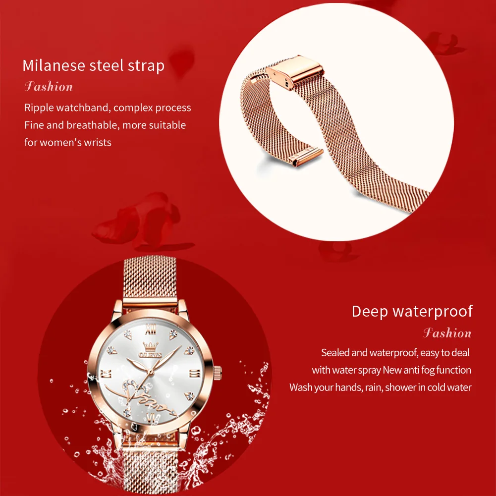 OLEVS Quartz Watch for Women Luxury Stainless Steel Exquisite Dial Waterproof Luminous Elegant Fashion Ladies Wristwatches Reloj