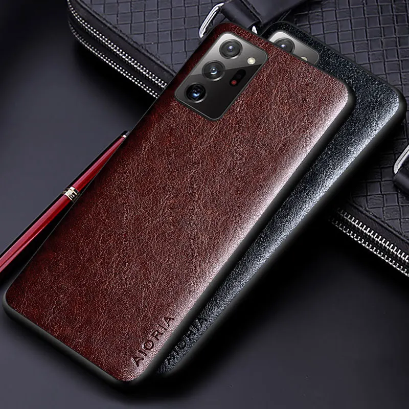 Funda de cuero PU de lujo para Samsung Galaxy Note 20 10 9 Ultra Plus Lite, funda de teléfono de diseño de color sólido de negocios, TPU suave y PC dura