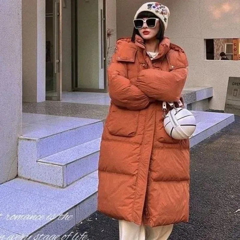 2023 New Women Down Jacket Winter Coat Female Long Over The Knee Loose Outwear Thicken Warm Hooded Parkas Fashion Casual Outcoat white fur collar down cotton parkas padded coat women winter 2023 new fashion long over the knee waist warm thick parkas coat