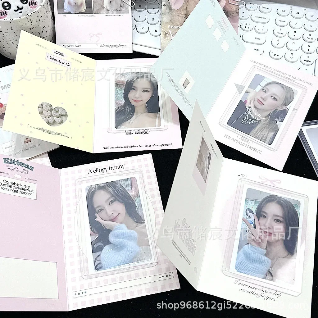 Korean Ins Cute Cake Bunny Folding Back Card Kpop 3-inch Photocard Holder Writable Sell Card DIY Decor Packing Fixed Board 10Pcs