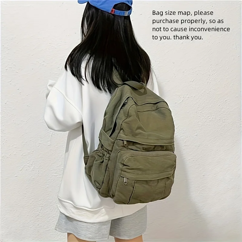 Vintage Simple Backpacks Large Capacity Canvas Schoolbag Multiple Pockets Travel Backpacks Unisex