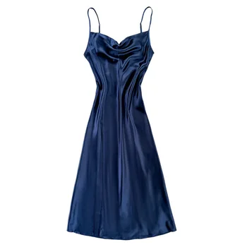 فستان نوم نسائي طويل مثير ، حرير ثلجي ، بيمنامة بحمالة رباط مغرية ، ملابس منزلية أنيقة ، الصيف ، 5