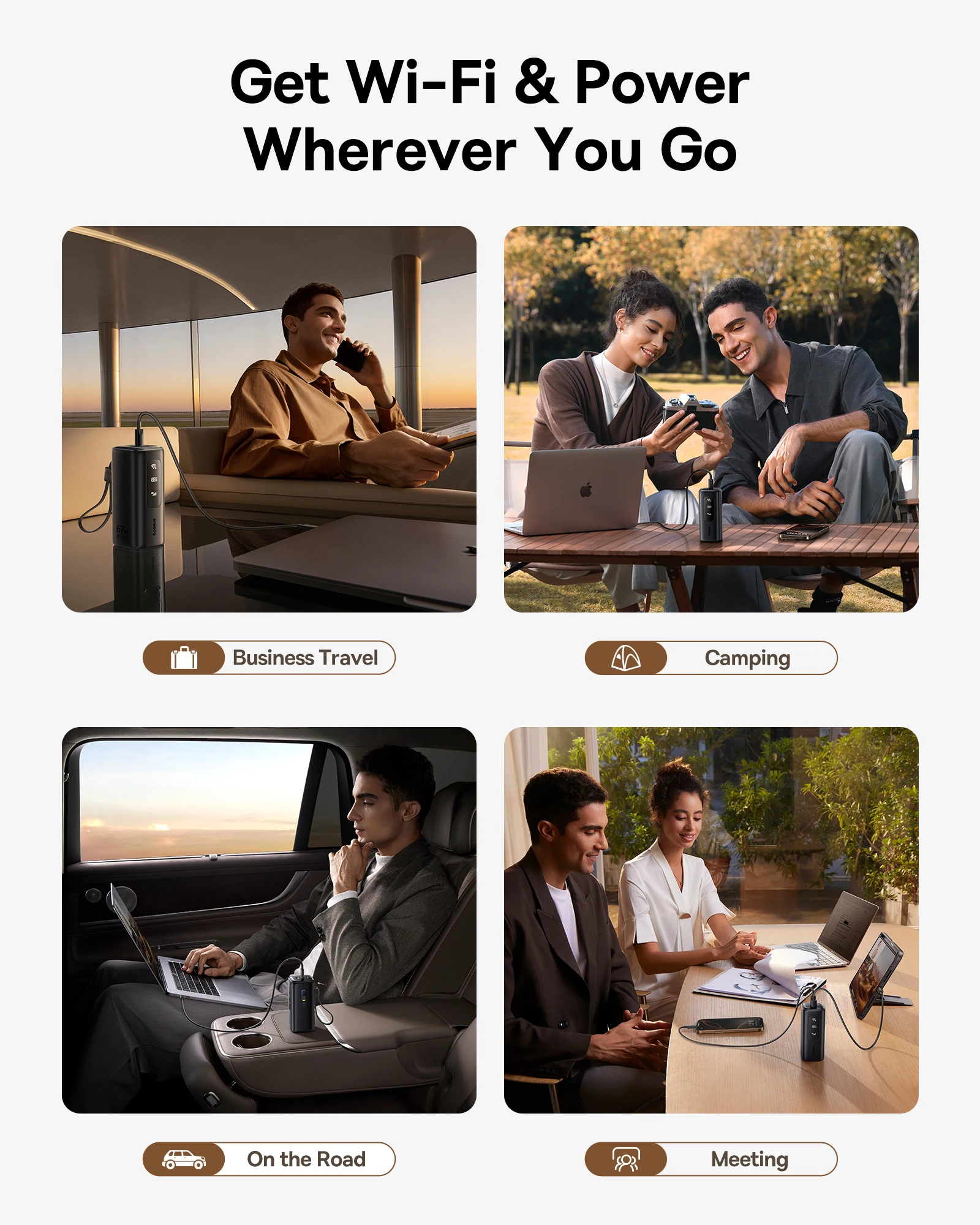 Baseus 4G MiFi Power Bank 20000mAh 67W Detachable USB-C Cable Portable Wi-Fi External Battery Power Supply Connected Power Bank