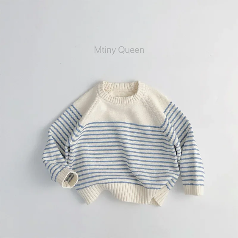 2025 Spring New Children Long Sleeve Striped Sweater Cotton Boys Girls Loose Knitted Pullover Baby Casual Sweater Kids C_voghion.com